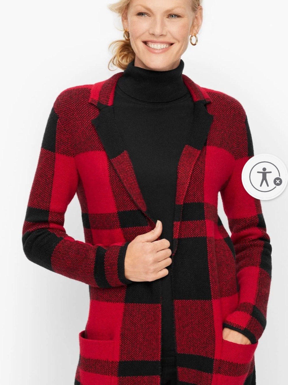 BiBi Red and Black Buffalo Plaid Open-Front Cardigan Duster